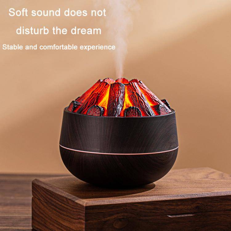 Simulated Charcoal Fire Ambient Night Light Humidifier USB Large Mist Flame Humidifier(Light Wood...