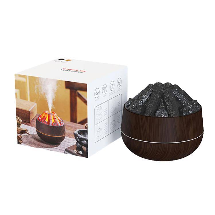 Simulated Charcoal Fire Ambient Night Light Humidifier USB Large Mist Flame Humidifier(Light Wood...