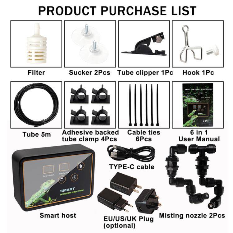 Smart Timer Misting System Kit For Reptile Terrariums Automatic Rainforest Habitat Sprayer UK Plug