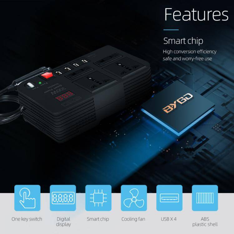 E8982 300W Car Inverter DC 12V To AC 220V Car Laptop USB Charging Universal Converter Power Adapter