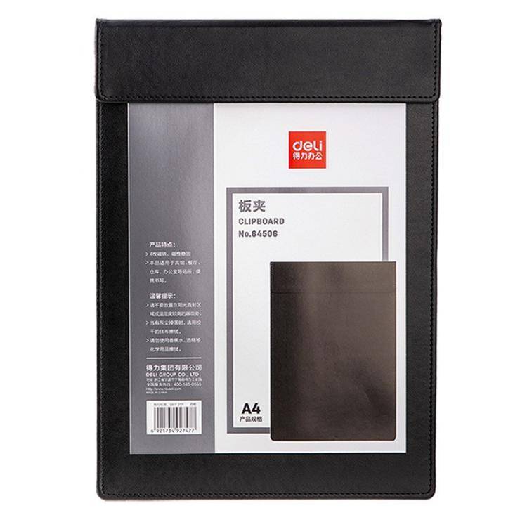 Deli  64506 A4 PU Magnetic Clipboard Writing Board File Folder for Office, Hotel, Meetings, Signi...