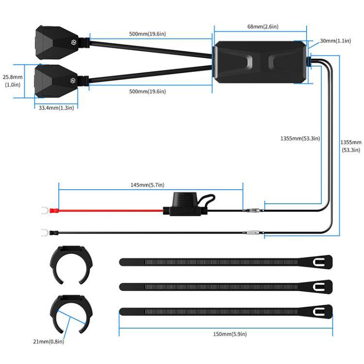 WUPP 2 in 1 QC3.0 Waterproof PD Fast Charging Motorcycle Mobile Phone USB Charger(Boxed)