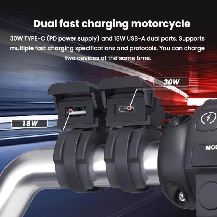 WUPP 2 in 1 QC3.0 Waterproof PD Fast Charging Motorcycle Mobile Phone USB Charger(Boxed)