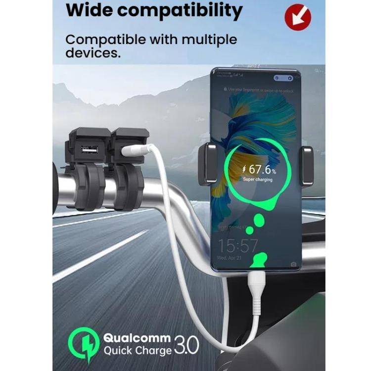 WUPP 2 in 1 QC3.0 Waterproof PD Fast Charging Motorcycle Mobile Phone USB Charger(Boxed)