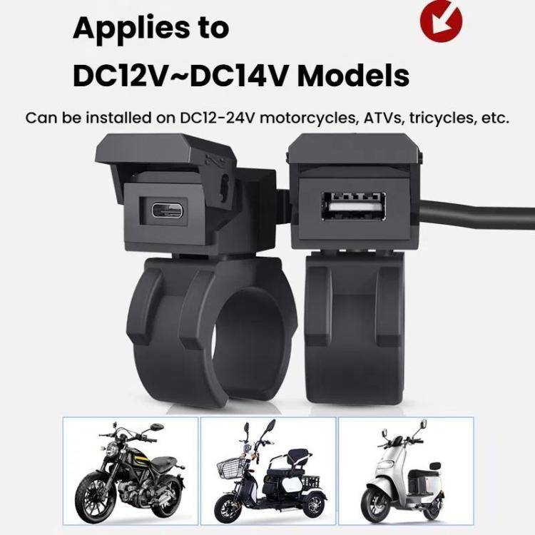 WUPP 2 in 1 QC3.0 Waterproof PD Fast Charging Motorcycle Mobile Phone USB Charger(Boxed)