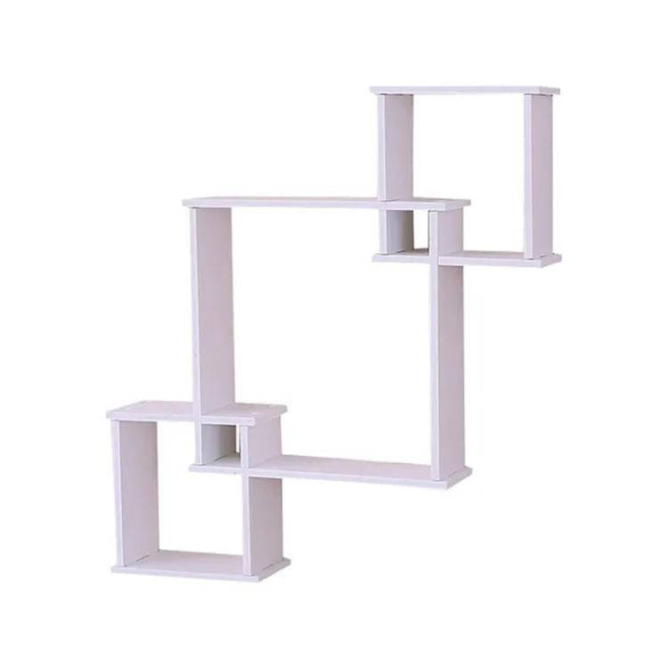 Wall Shelf 3 Square Rack Simple Display Rack Background Wall Decoration Shelf(White)