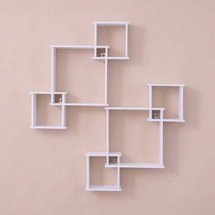 Wall Shelf 3 Square Rack Simple Display Rack Background Wall Decoration Shelf(White)