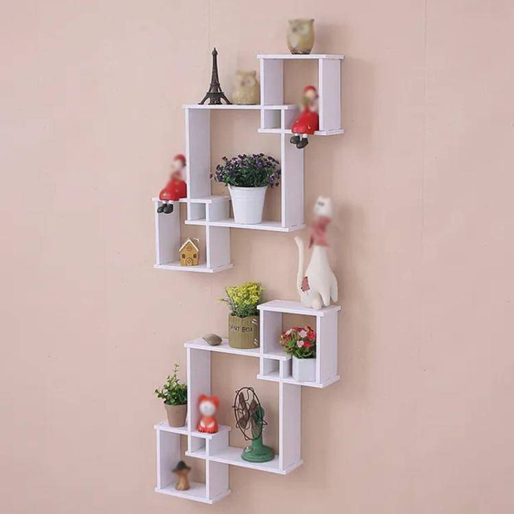 Wall Shelf 3 Square Rack Simple Display Rack Background Wall Decoration Shelf(White)
