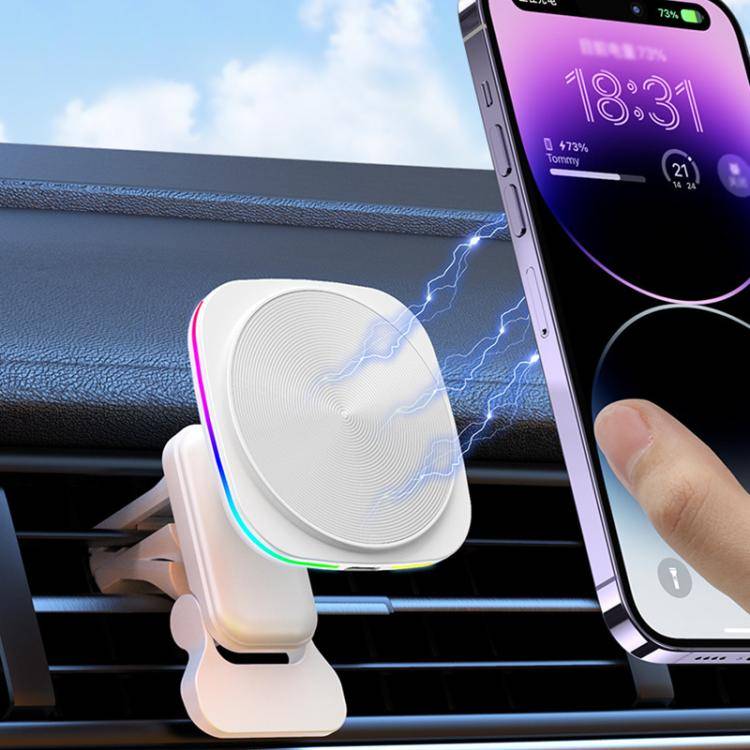 For IPhone 12-16 Cell Phone Car Magnetic Wireless Charger Car Air Vent Holder Fast Charger RGB Li...