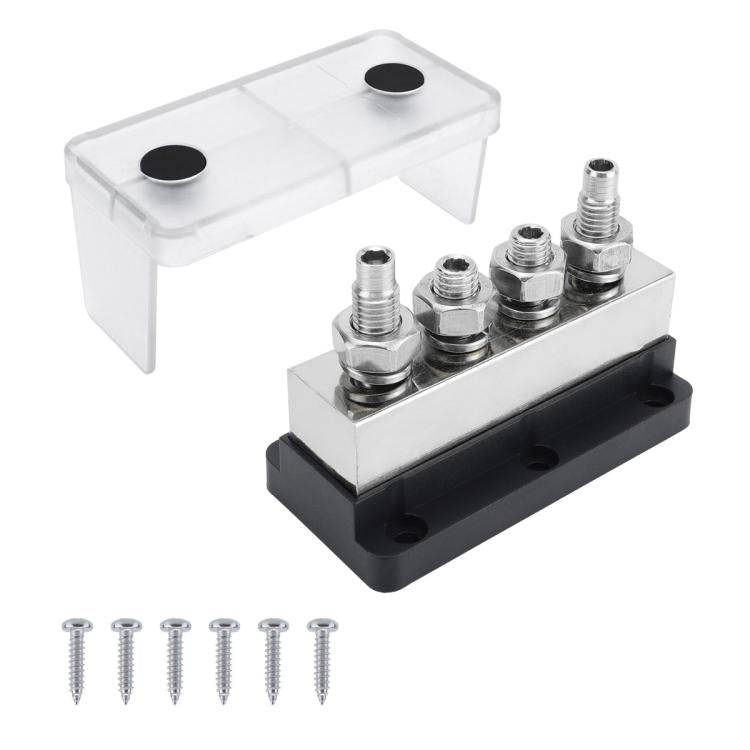 600A RV Yacht Copper Bolt 4 Stud Heavy Duty Busbar Terminal, Color: Black Single