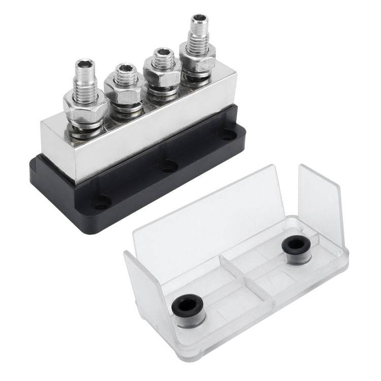 600A RV Yacht Copper Bolt 4 Stud Heavy Duty Busbar Terminal, Color: Black Single