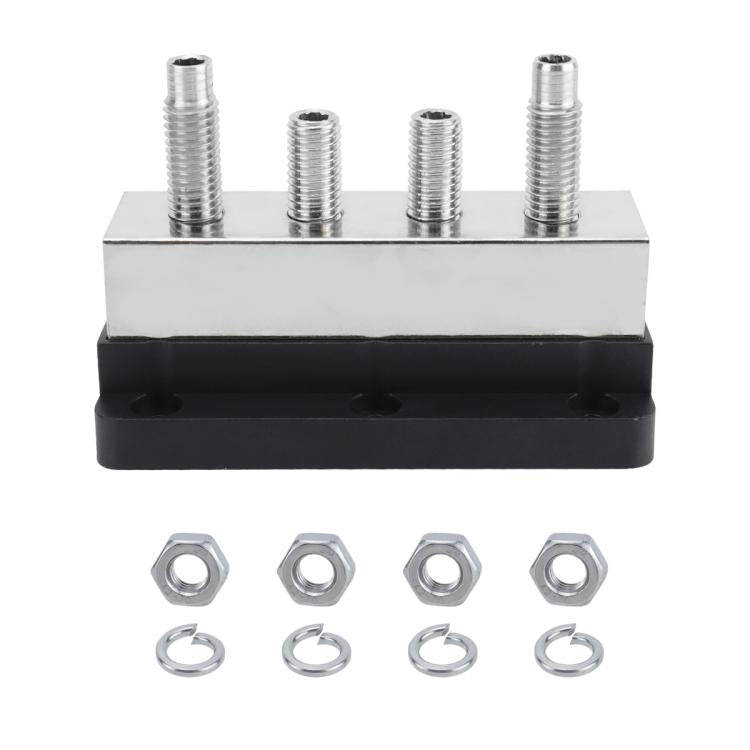 600A RV Yacht Copper Bolt 4 Stud Heavy Duty Busbar Terminal, Color: Black Single