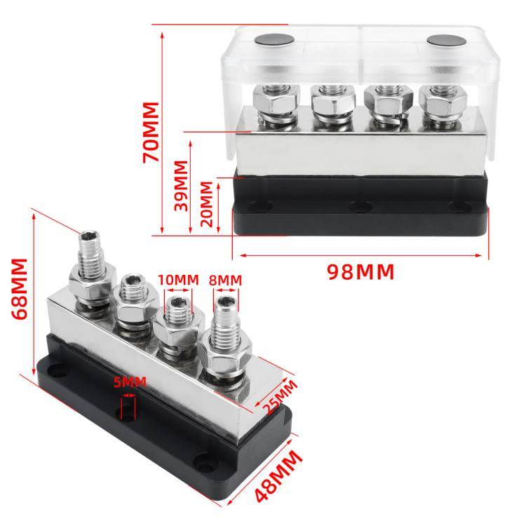 600A RV Yacht Copper Bolt 4 Stud Heavy Duty Busbar Terminal, Color: Black Single
