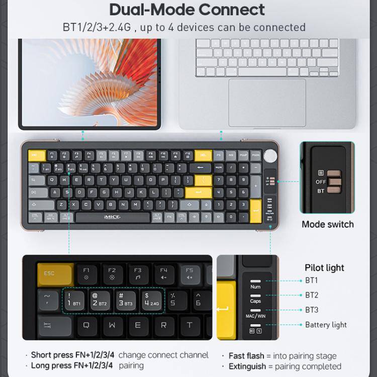 IMICE AN-800 Wireless Bluetooth Dual Mode Scissor Foot Structure Silent Keyboard(Black)