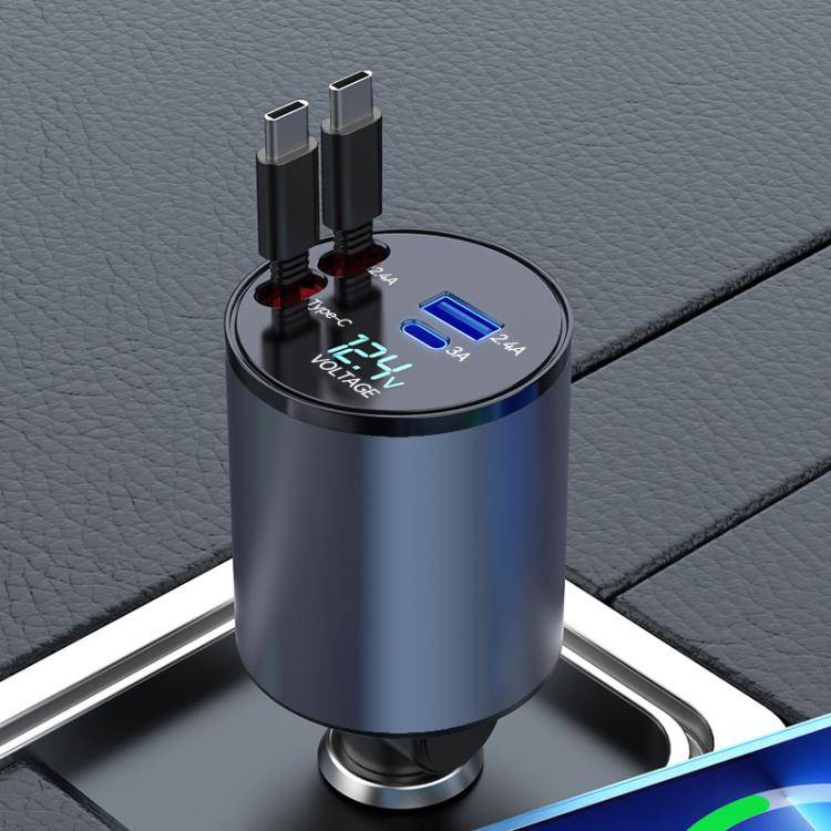 100W Metal Car Retractable Cable Cigarette Lighter Charger, Specification: TYPE-C+TYPE-C (PD+QC)