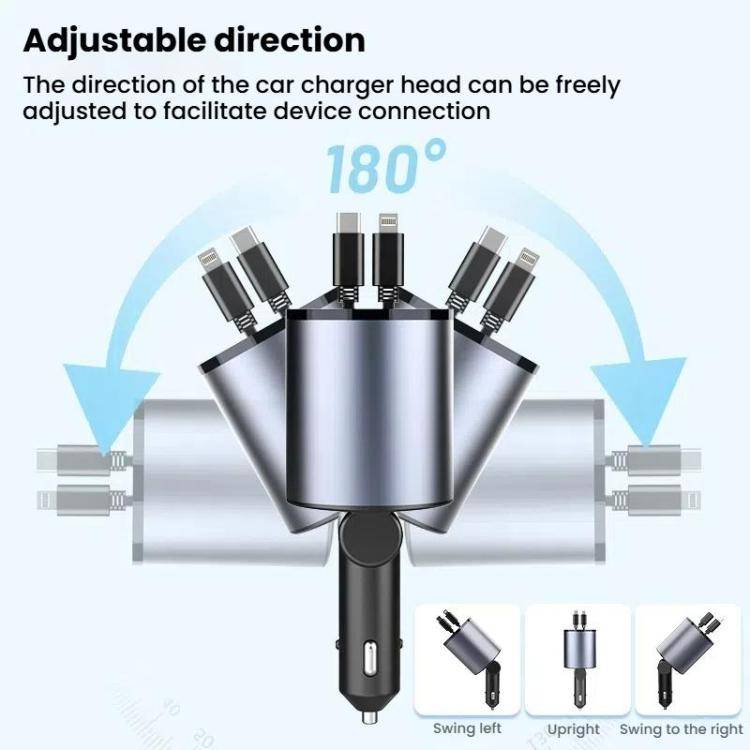 100W Metal Car Retractable Cable Cigarette Lighter Charger, Specification: TYPE-C+TYPE-C (PD+QC)