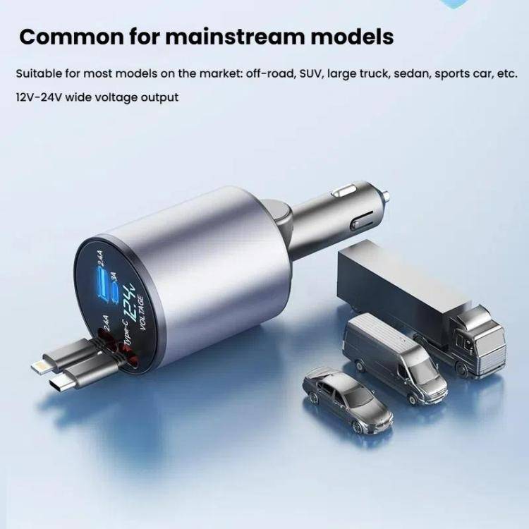 100W Metal Car Retractable Cable Cigarette Lighter Charger, Specification: TYPE-C+TYPE-C (PD+QC)