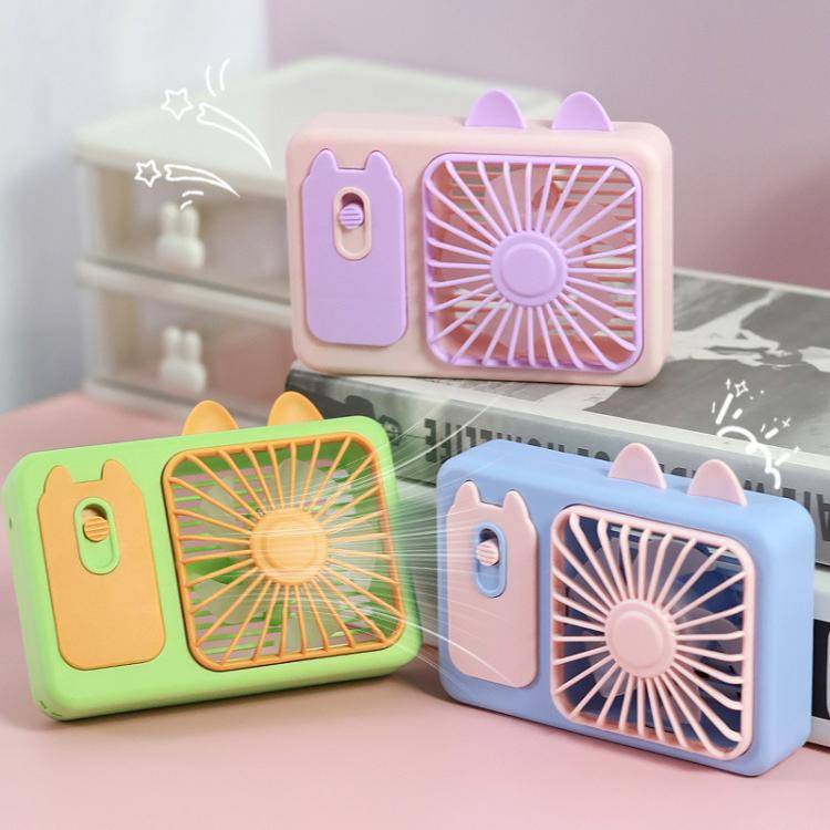 Cute Cartoon Kitten Camera Handheld Large Wind Rechargeable Fan With Stand Desktop Fan(Pink)