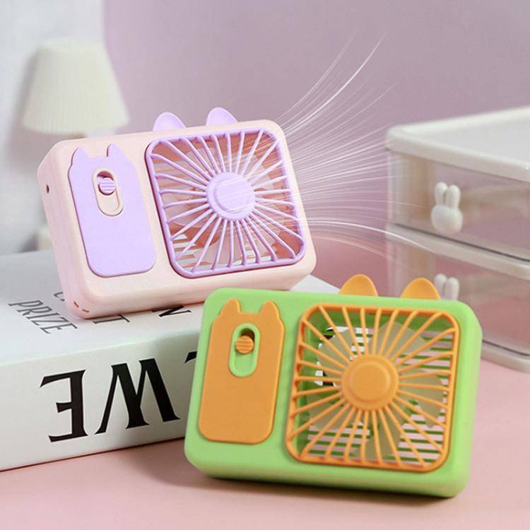 Cute Cartoon Kitten Camera Handheld Large Wind Rechargeable Fan With Stand Desktop Fan(Pink)