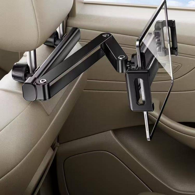 Telescopic Car Rear Pillow Phone Tablet Holder 3-Section Folding Headrest Bracket(Black)