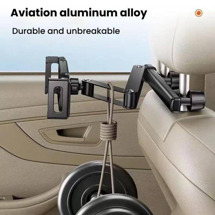 Telescopic Car Rear Pillow Phone Tablet Holder 3-Section Folding Headrest Bracket(Black)