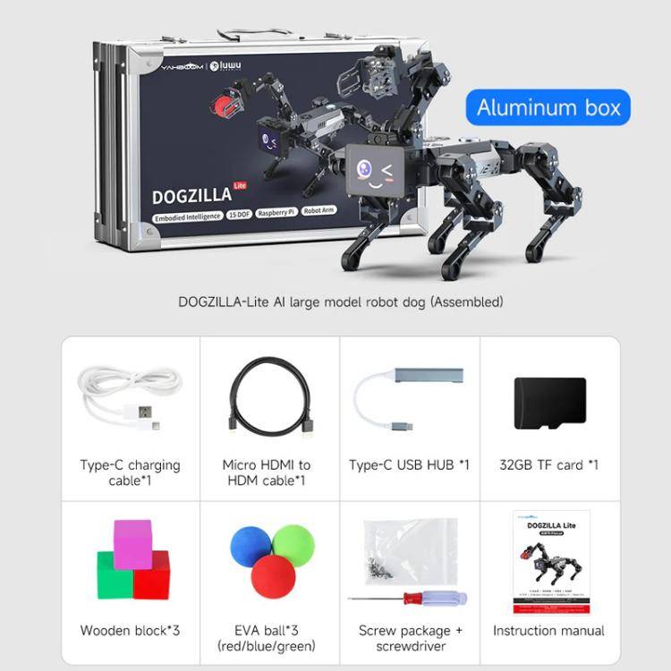 YAHBOOM DOGZILLA-Lite AI-Powered Bionic Robotic Dog 15-DOF Desktop Companion With Robotic Arm, Ra...