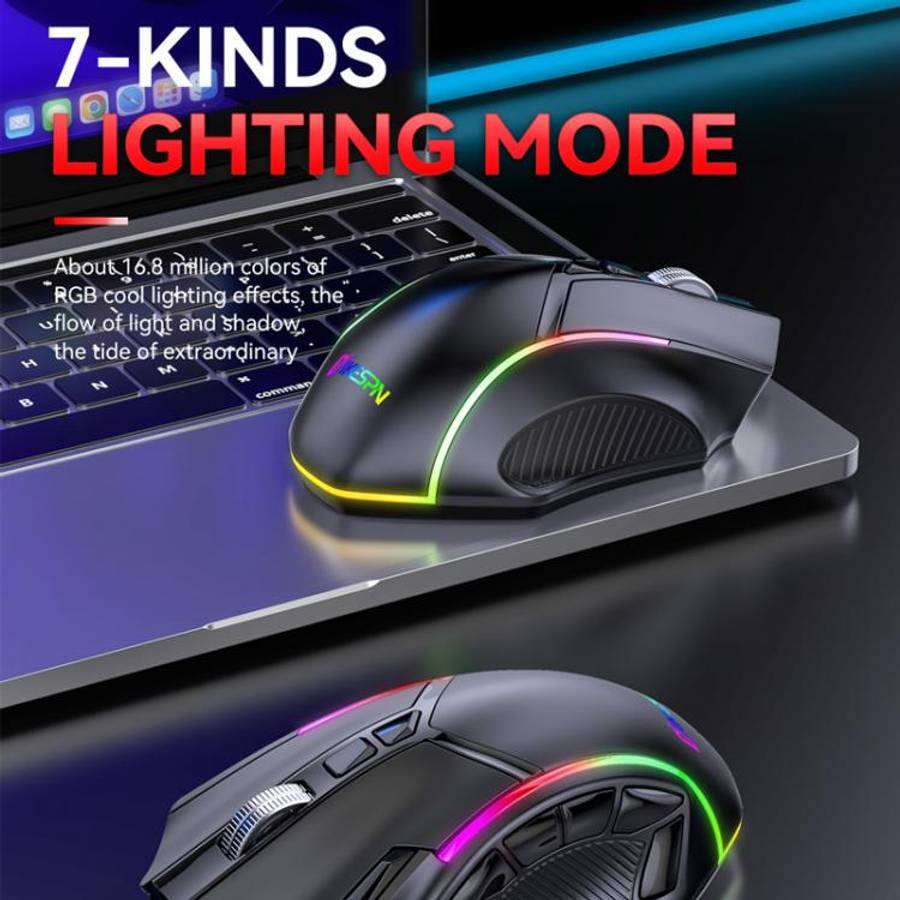 MKESPN W605 Triple-Mode 24000 DPI 12-key Wireless Gaming Mouse Macro Customization(Black)