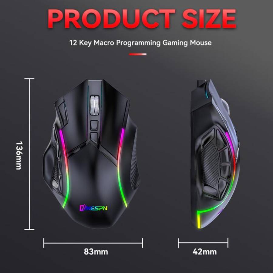 MKESPN W605 Triple-Mode 24000 DPI 12-key Wireless Gaming Mouse Macro Customization(Black)