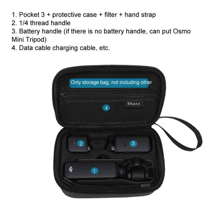 For DJI Pocket 3 Standard/Long-Battery Version BKANO Hard Case Slim Handheld Storage Bag(Black)