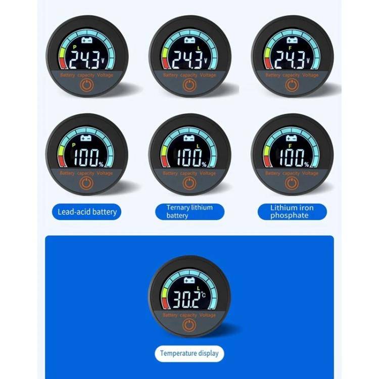 DC 8-100V Lithium Lead-acid Battery Circular Digital Display Meter, Specification: Handlebar Inst...