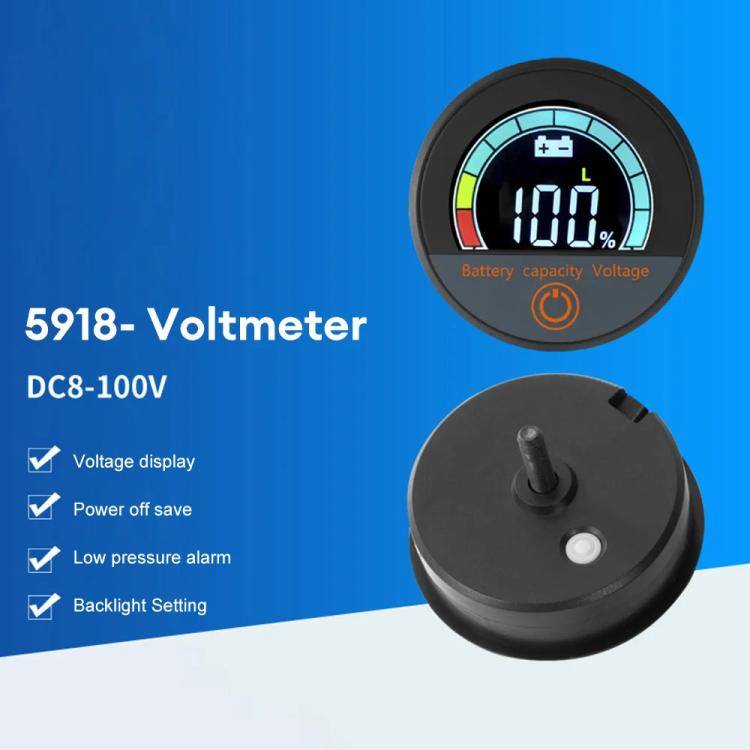 DC 8-100V Lithium Lead-acid Battery Circular Digital Display Meter, Specification: Handlebar Inst...