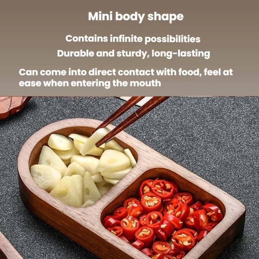 3 Grid Solid Wood Dipping Dish Beef Barbecue Hot Pot Kimchi Flavor Snack Plate