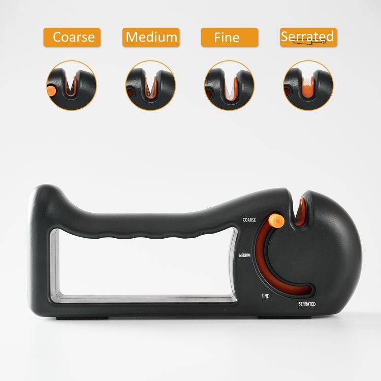 4-in-1 Rotating Knife Sharpener with Coarse/Medium/Fine/Serrated Modes for Kitchen Knives, Scisso...