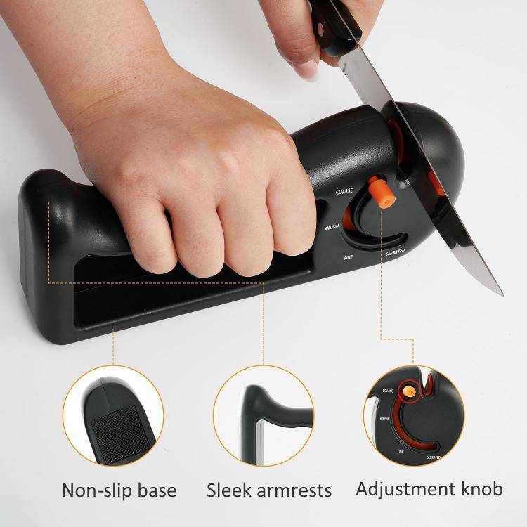 4-in-1 Rotating Knife Sharpener with Coarse/Medium/Fine/Serrated Modes for Kitchen Knives, Scisso...