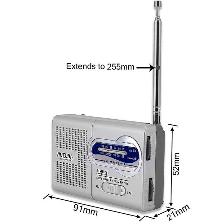INDIN BC-R119 Portable AM/FM Radio for Seniors 530-1610KHz AM & 88-108MHz FM Lightweight Emergenc...