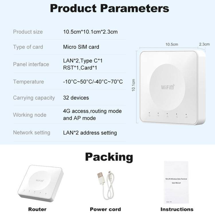 E8 4G Mini CPE Wireless Plug Card Router Dual Network Port WiFi6 Wireless Hotspot(White)