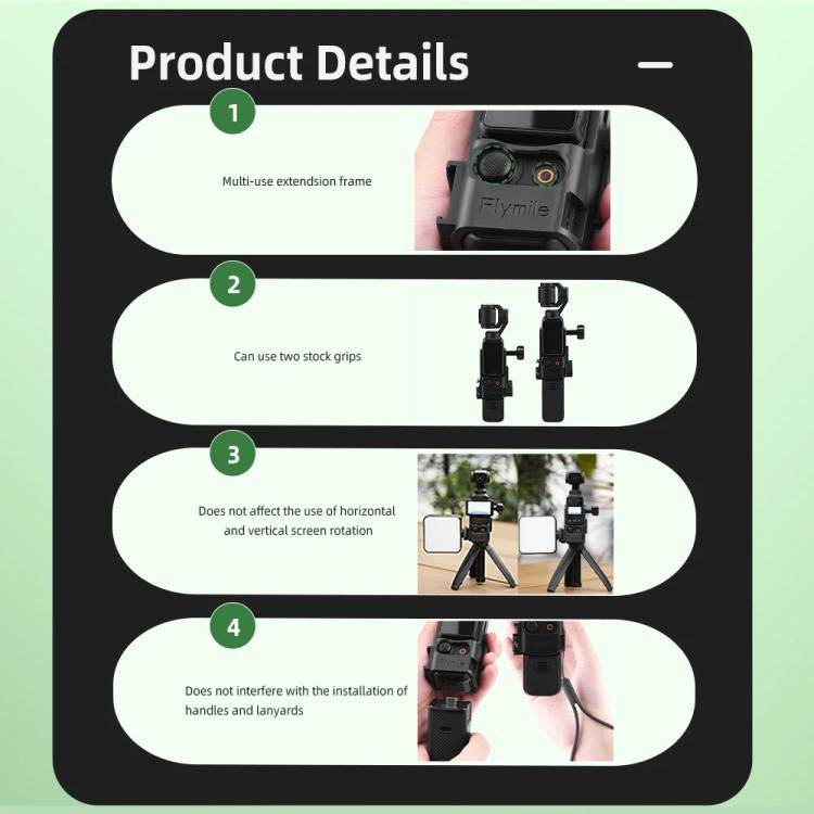 For DJI Osmo Pocket 3 Flymile Multi-Purpose Adapter Frame Expandable Mount(Black)