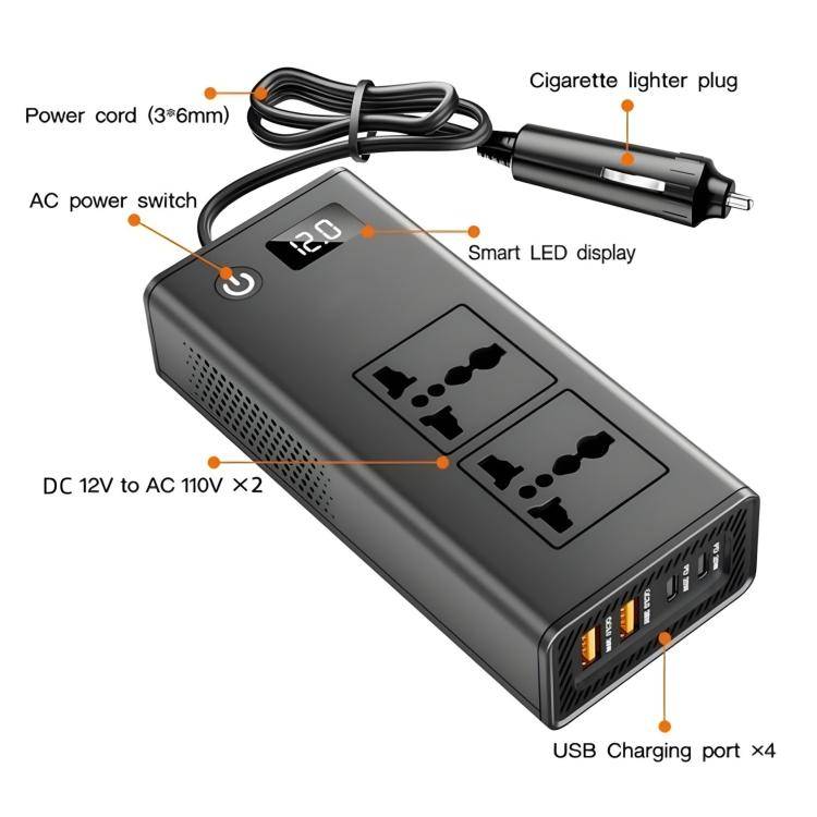DC12V 200W Fast Charging QC3.0 PD Car Cigarette Lighter Portable Inverter(220V Universal)