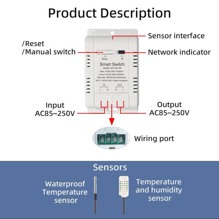 DIY-WT-09 20A Temperature Switch Smart Thermostat, Compatible With Google / Alexa / Yandex Alice ...