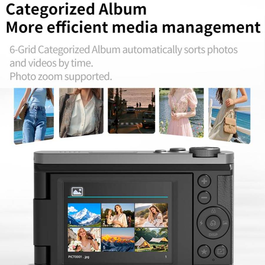 4K Waist-Level Viewfinder Flip-Screen Selfie Mirrorless Digital Camera, Specification: Pebbled Te...