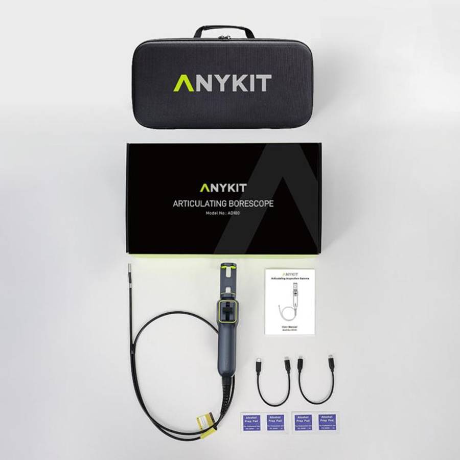 ANYKIT AD100 360-Degree Rotatable Industrial Endoscope IP67 Waterproof HD Auto Repair Borescope, ...