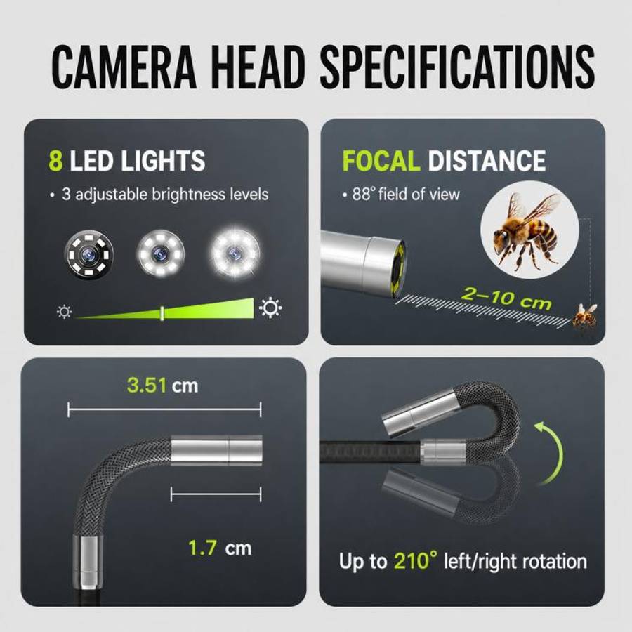 ANYKIT AD100 360-Degree Rotatable Industrial Endoscope IP67 Waterproof HD Auto Repair Borescope, ...