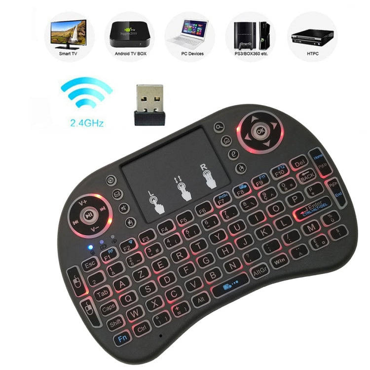 Support Language: French i8 Air Mouse Wireless Backlit Keyboard with Touchpad for Android TV Box ...