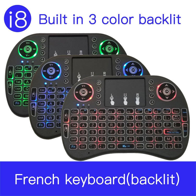 Support Language: French i8 Air Mouse Wireless Backlit Keyboard with Touchpad for Android TV Box ...