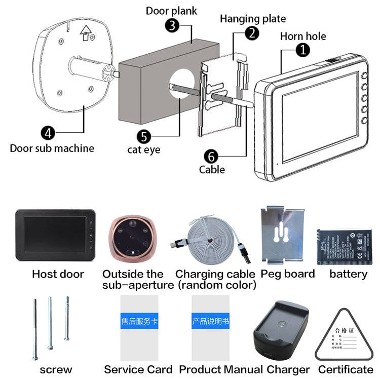 M4300A 4.3 inch Display Screen 3.0MP Camera Video Smart Doorbell, Support TF Card (32GB Max) & Mo...