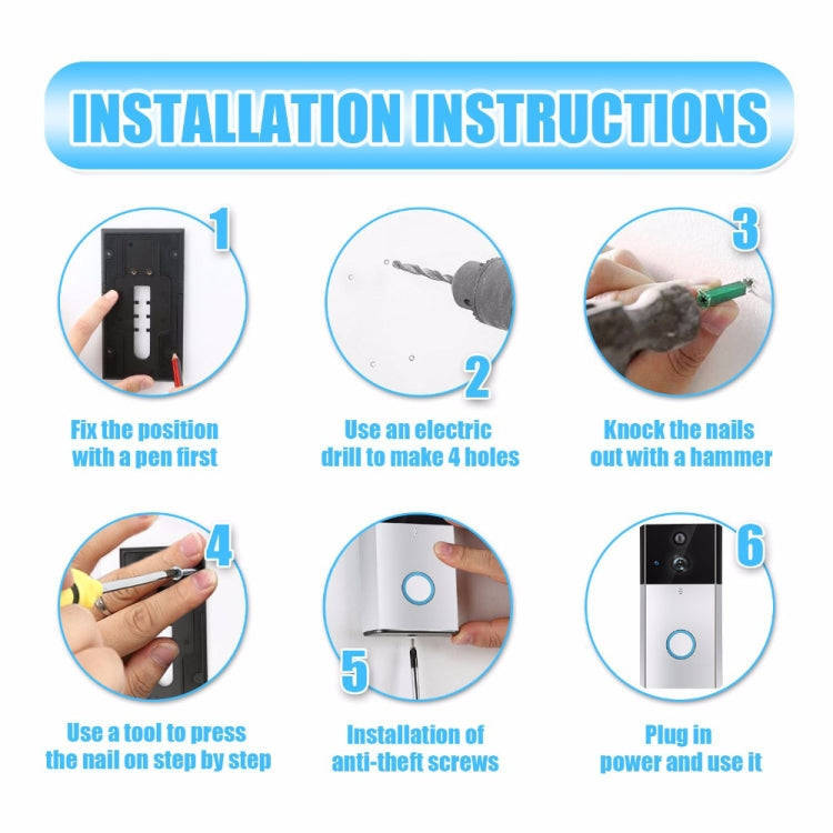 VESAFE HD 720P Security Camera Smart WiFi Video Doorbell Intercom, Support TF Card & Infrared Nig...