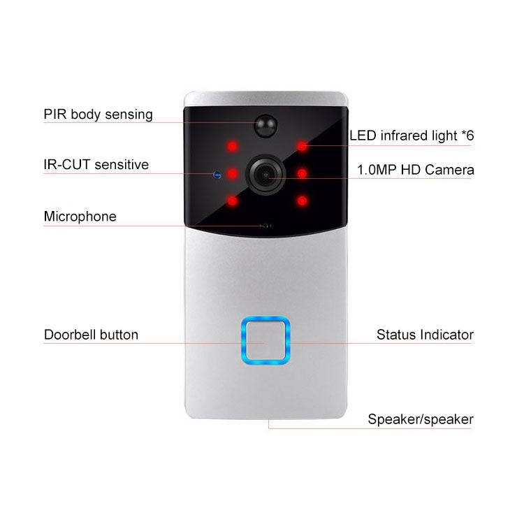 VESAFE Home VS-M2 HD 720P Security Camera Smart WiFi Video Doorbell Intercom, Support TF Card & N...