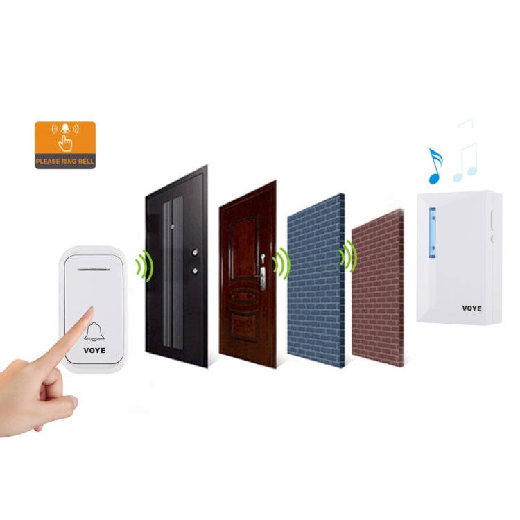 VOYE V015F Home Music Remote Control Wireless Doorbell with 38 Polyphony Sounds (White)