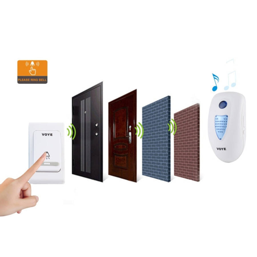 VOYE V003B Home Music Remote Control Wireless Doorbell with 38 Polyphony Sounds, US Plug (White)