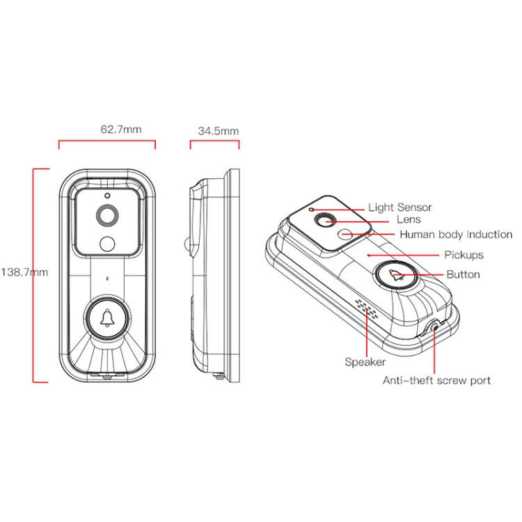 Anytek B60 720P Smart WiFi Video Visual Doorbell, Support APP Remote & PIR Detection & TF Card(Wh...